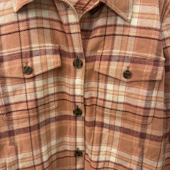 LOFT Pink and Cream Plaid Shirt Jacket with pockets sz L - Picture 3 of 4